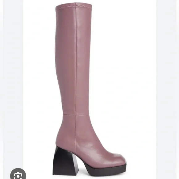 NWT Jeffrey Campbell Dauphin Knee-high Square-toe Heel Boots Size 10 Violet - Picture 2 of 16